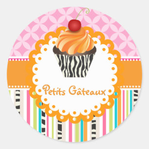 Sticker Rond PixDezines rayures+treillis+cupcake/do-it-yourself