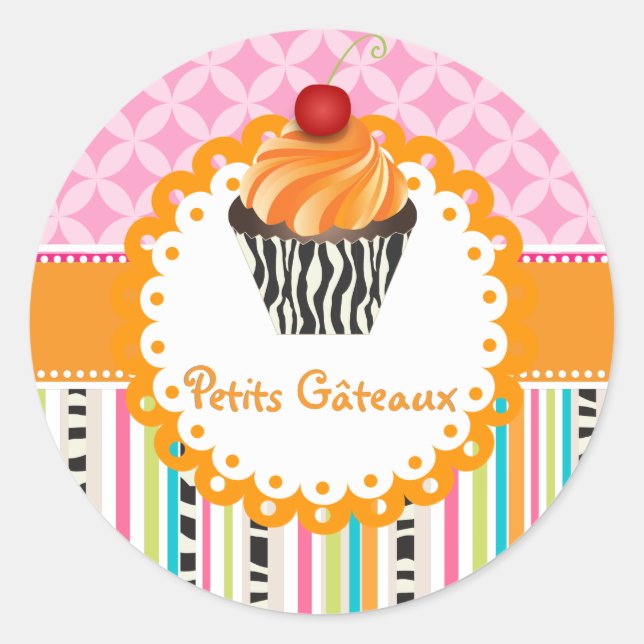 Sticker Rond PixDezines rayures+treillis+cupcake/do-it-yourself (Devant)