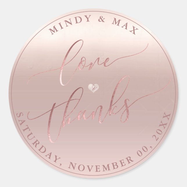 Sticker Rond PixDezines ROSE OR GRADIENT LOVE+MERCI (Devant)