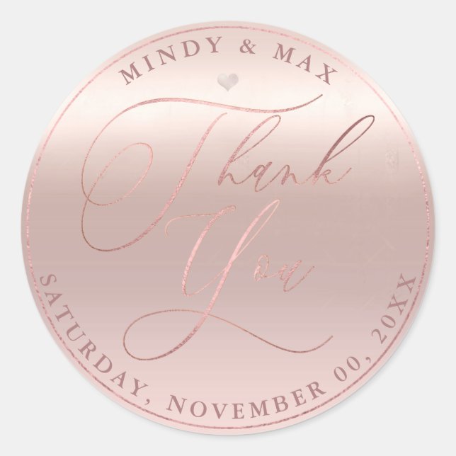 Sticker Rond PixDezines ROSE OR ROMANTIQUE SCRIPT MERCI (Devant)