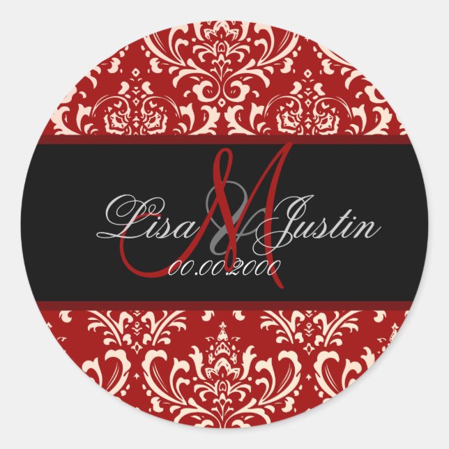 Sticker Rond PixDezines Rossi Damask, couleur personnalisée! !  (Devant)