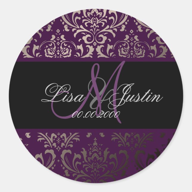 Sticker Rond PixDezines Rossi Damask, monogramme/do-it-yourself (Devant)