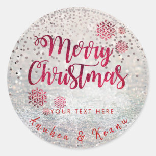 Sticker Rond PixDezines Snow Bokeh+Confetti Joyeux Noël