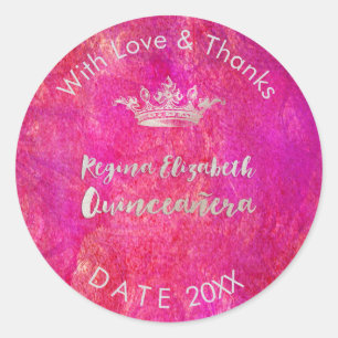 Sticker Rond PixDezines Sweet 15/Couronne d'argent/Merci do-it-