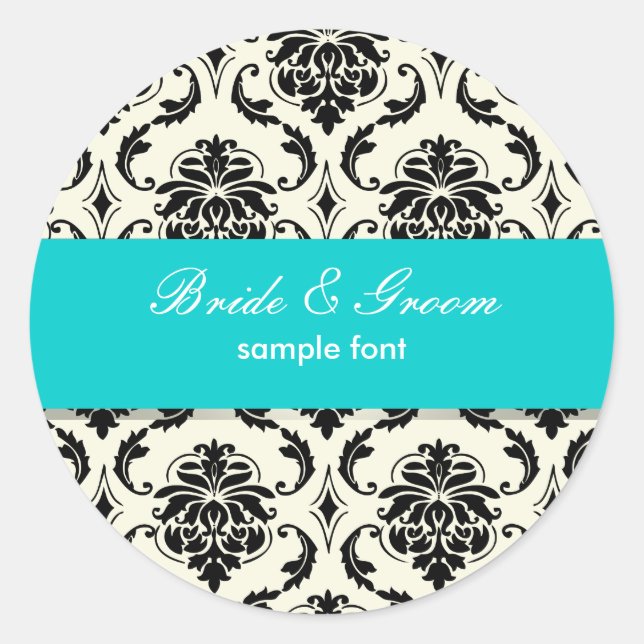 Sticker Rond PixDezines Vendome Damask, Aqua (Devant)