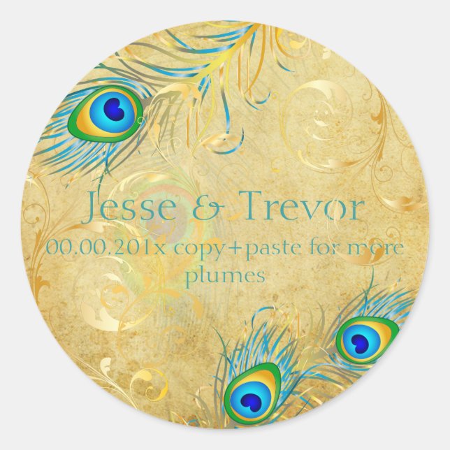 Sticker Rond PixDezines vintage plumes de paon de pizzazz (Devant)