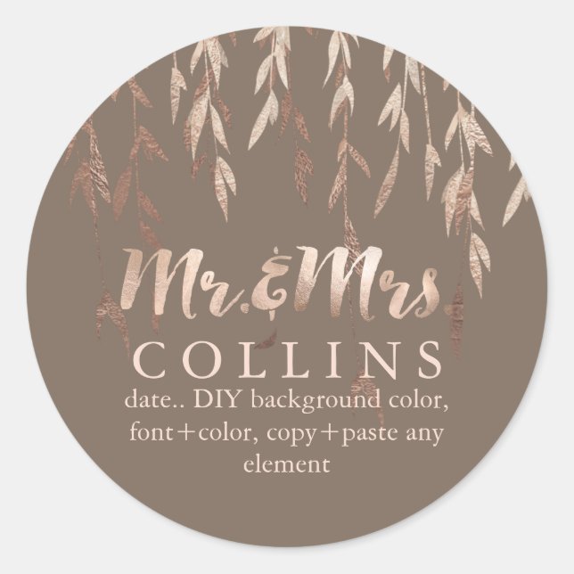 Sticker Rond PixDezines Willow/Faux Rose Gold/do-it-yourself ar (Devant)