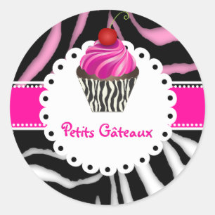 Sticker Rond PixDezines zebra cupcake/do-it-yourself couleur