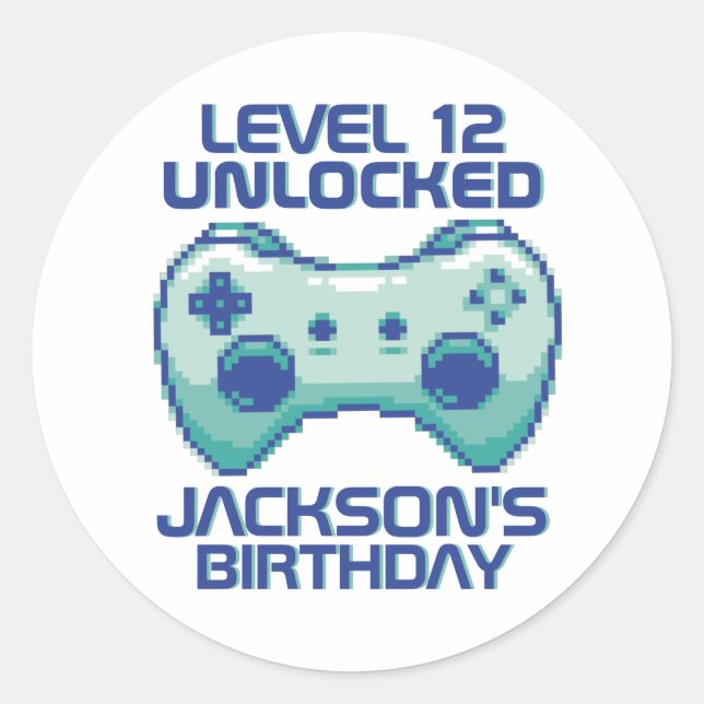 Sticker Rond Pixel Gamer Niveau Déverrouillé Jeu Garçon Anniver (Devant)