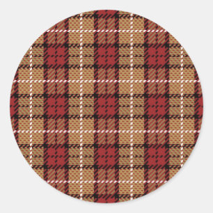 Sticker Rond Pixel Plaid en rouge et or