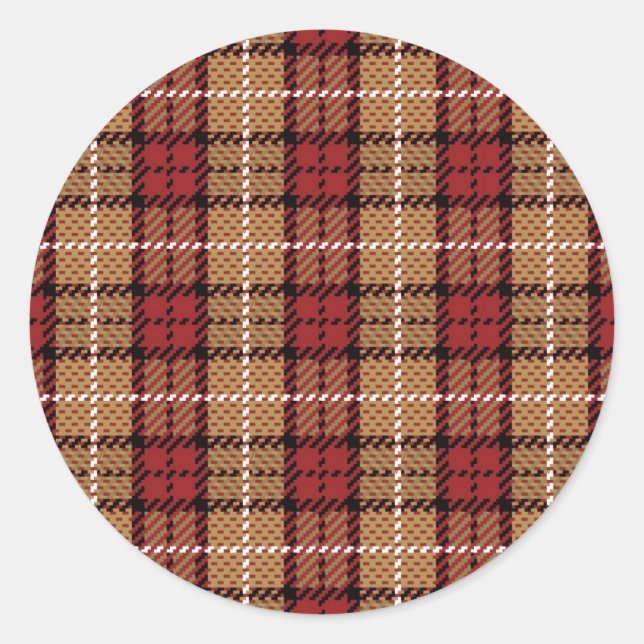 Sticker Rond Pixel Plaid en rouge et or (Devant)