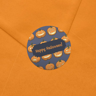 Sticker Rond Pixel six Jack o'Lantern Citrouille Motif