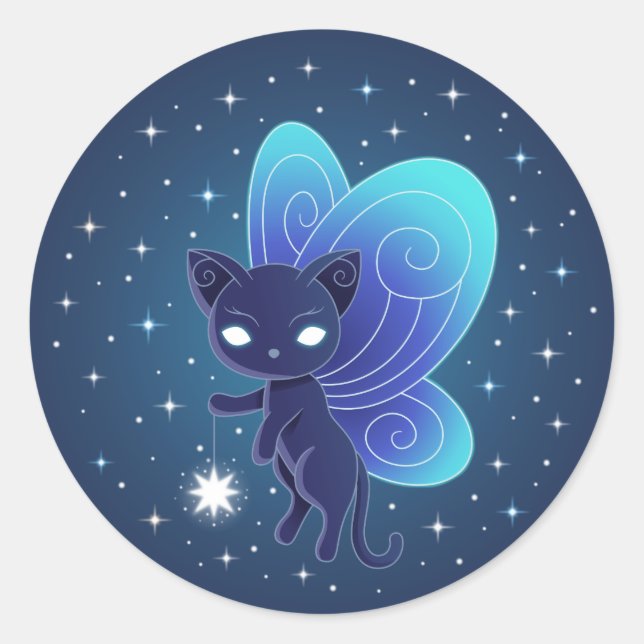 Sticker Rond Pixie Chat - Fée Ailes Kitty (Devant)