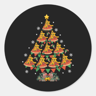 Sticker Rond Pizza Arbre de Noël Pizza Restauration rapide Love