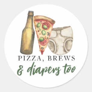 Sticker Rond Pizza, Brebis et Diapers au Baby shower