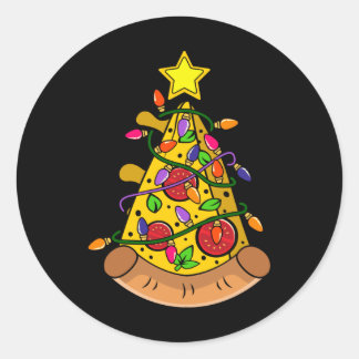 Sticker Rond Pizza Cadeau Arbre de Noël, Costumes de pizza amus
