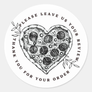 Sticker Rond Pizza Coeur noir et blanc Congé examen Merci