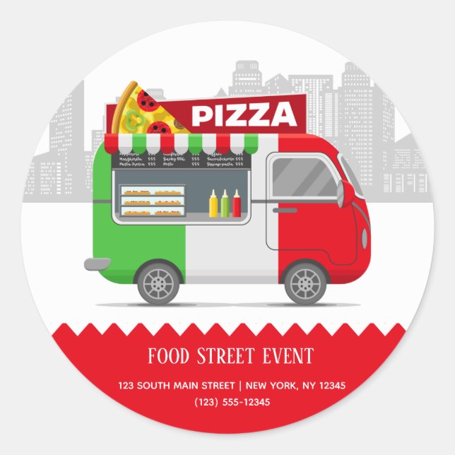 Sticker Rond Pizza de rue pour camion de nourriture (Devant)
