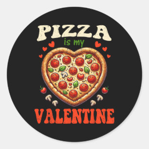 Sticker Rond Pizza est mon jour de la Saint-Valentin drôle cœur