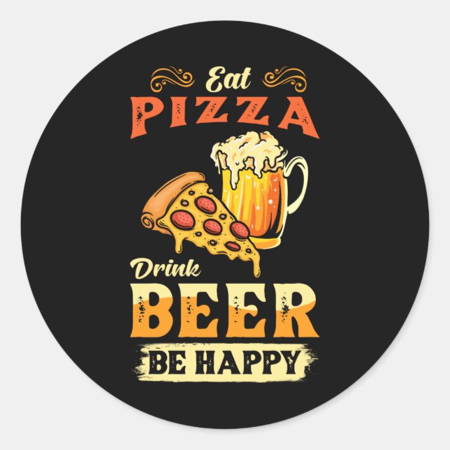 Sticker Rond Pizza Et Bière (Devant)