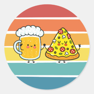 Sticker Rond Pizza et bière