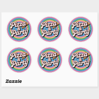 Sticker Rond Pizza et Fête Anniversaire Ronde Autocollante Rétr