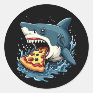Sticker Rond Pizza mangeant du requin Amusant Pizza Lover