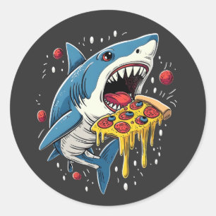 Sticker Rond Pizza mangeant du requin Amusant Pizza Lover