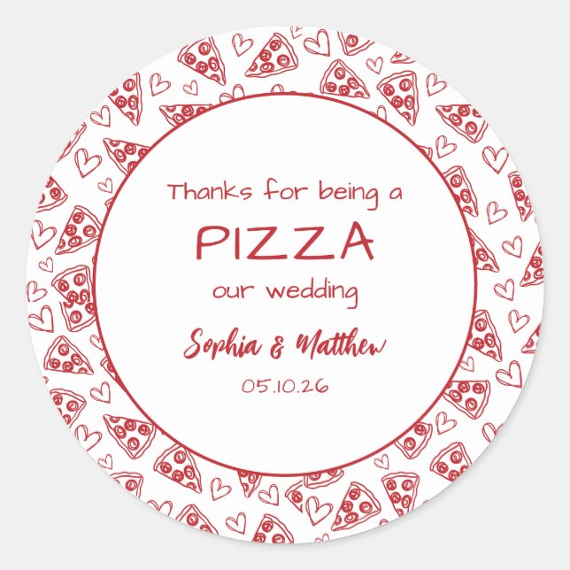 Sticker Rond Pizza mariage Après La Fête Rouge Italien Main Tir (Devant)