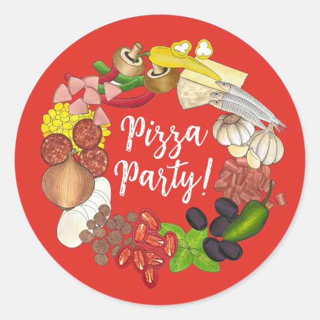 Sticker Rond Pizza Party Topings Italien Food Pizzeria Pie (Devant)