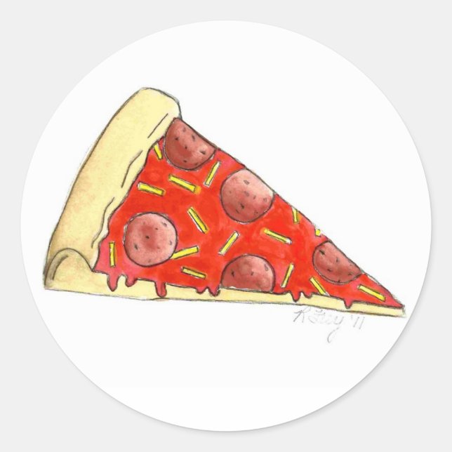 Sticker Rond Pizza Slice Pepperoni Fromage Pizzeria Cuisine ita (Devant)