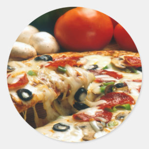Sticker Rond Pizza Tomates Champignons Olives Fromage
