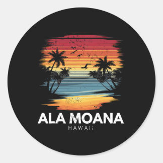 Sticker Rond Plage Ala Moana Hawaii Surfboard Surf Vintage 