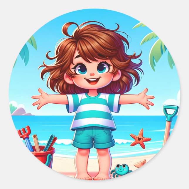 Sticker Rond Plage amusant enfant (Devant)