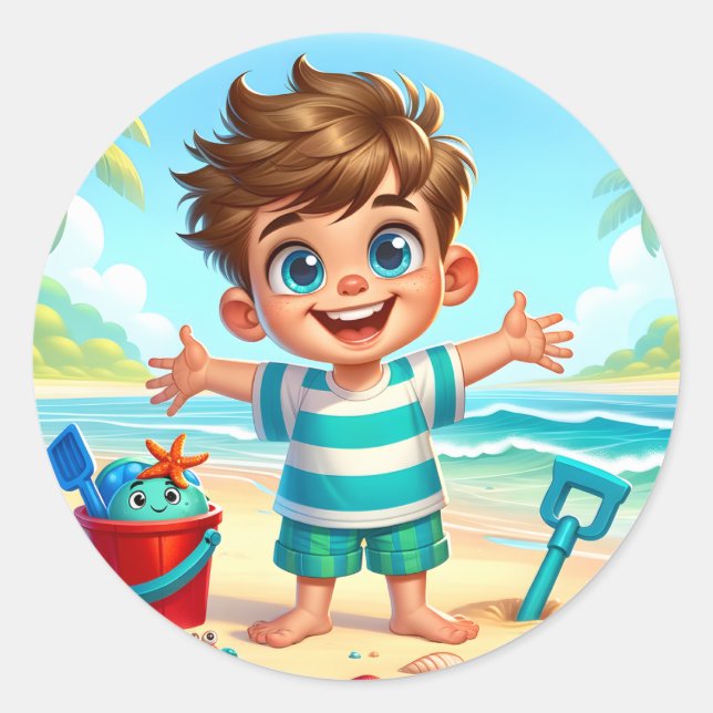 Sticker Rond Plage amusant enfant (Devant)