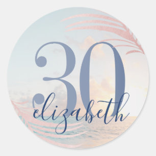 Sticker Rond Plage Anniversaire Fête Personnalisée Nom d'âge Fa