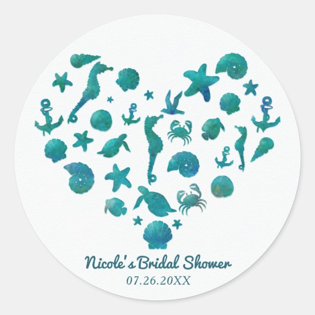 Sticker Rond Plage Choses Turquoise Aquarelle Moderne Fête Favo (Devant)