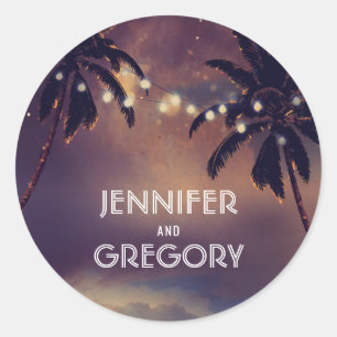Sticker Rond Plage Coucher de soleil Palm Éclairage Mariage vio