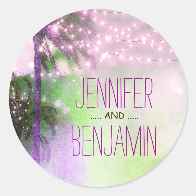 Sticker Rond Plage Coucher de soleil Palm Éclairage Mariage vio (Devant)