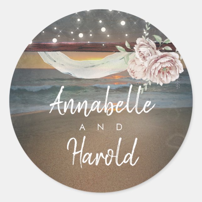 Sticker Rond Plage coucher de soleil Romantique Mariage d'été (Devant)