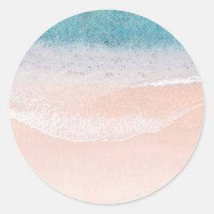 Sticker Rond Plage de bord de mer Sand Bleu mer Personnalisé Mo