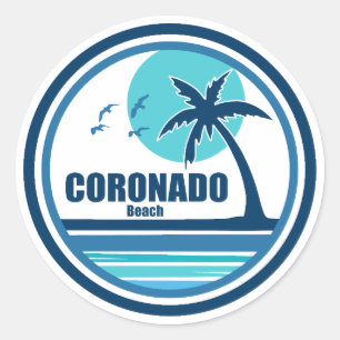 Sticker Rond Plage de Coronado Californie Palmier Oiseaux