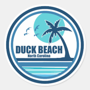 Sticker Rond Plage de Duck Caroline du Nord Palmier Oiseaux