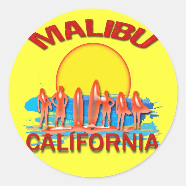STICKER ROND PLAGE DE MALIBU CALIFORNIE (Devant)