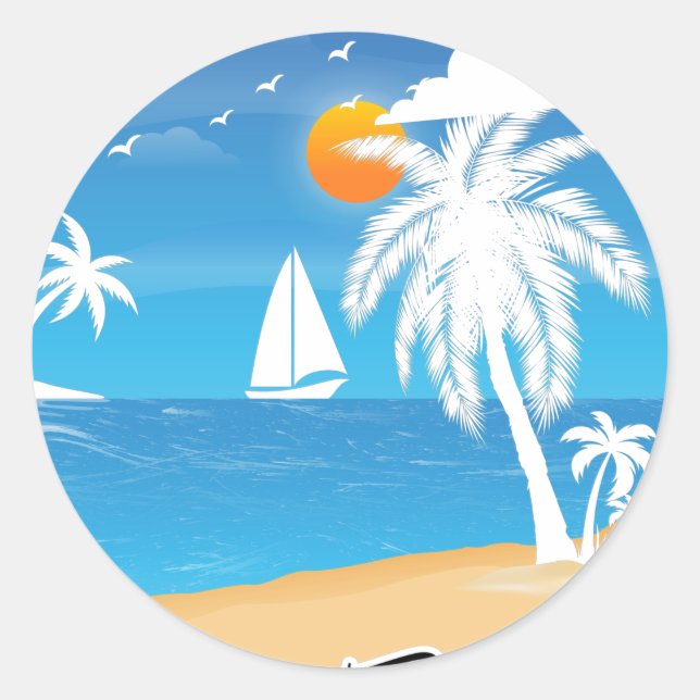 Sticker Rond plage de mer surplombe T-Shirt (Devant)