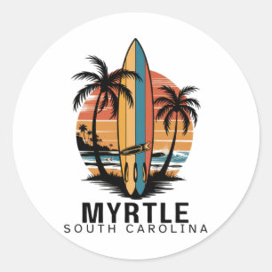 Sticker Rond Plage de Myrtle Caroline du Sud Surfant Surfeur _1