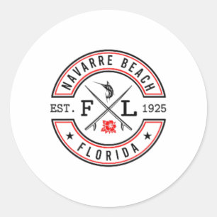 Sticker Rond Plage de Navarre Floride Fl Rétro Surfeur Front de