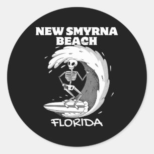 Sticker Rond Plage de New Smyrna Floride Surf Vintage Rétro Sur