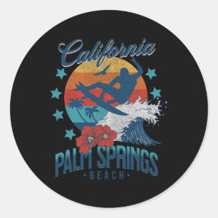 Sticker Rond Plage de Palm Springs Californie Surf Vintage Vaca