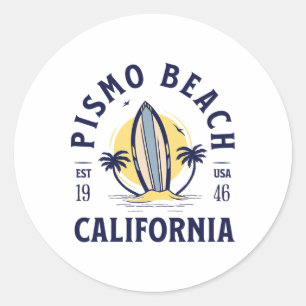 Sticker Rond Plage de Pismo Californie Surf Vacances d'été Vint